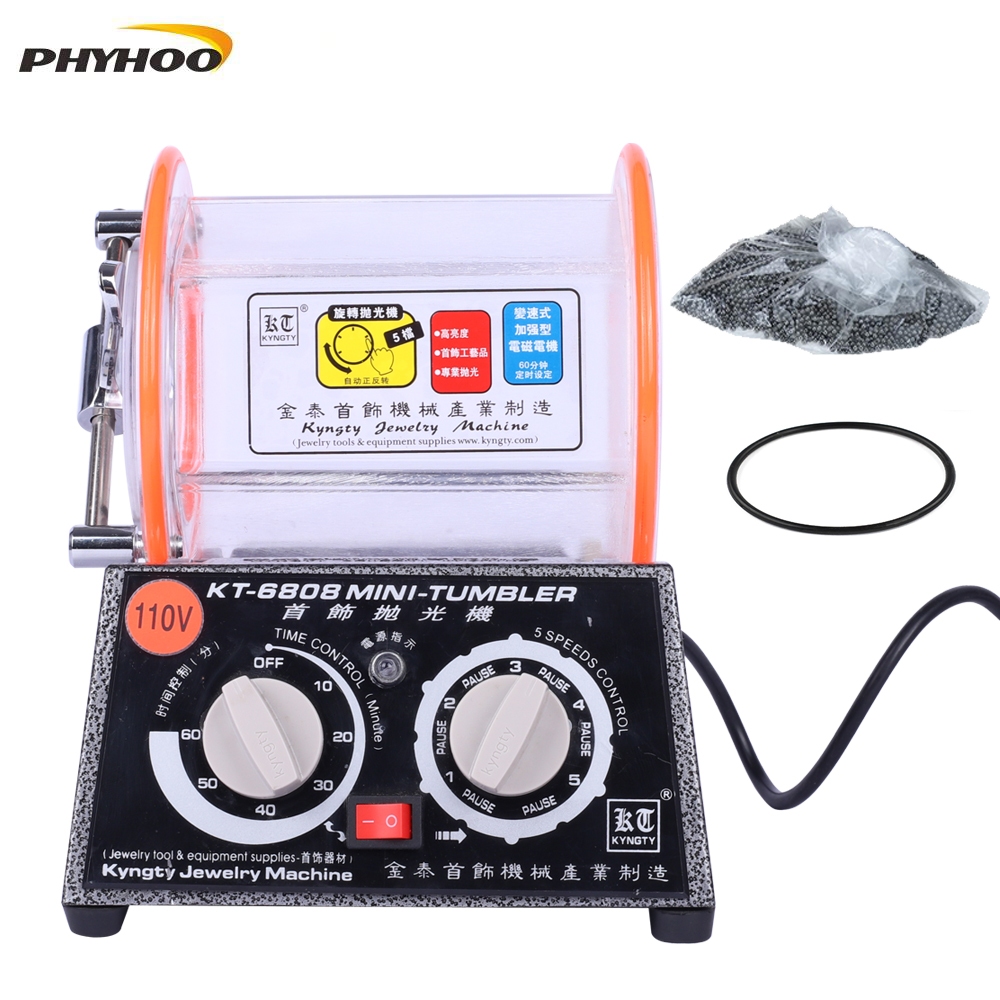 PHYHOO KT6808首飾滾筒拋光機正反轉小型拋光機銅錢銀幣除鏽去毛刺清洗機可調速金銀飾品滾動拋光機配拋光珠110V | 蝦皮購物