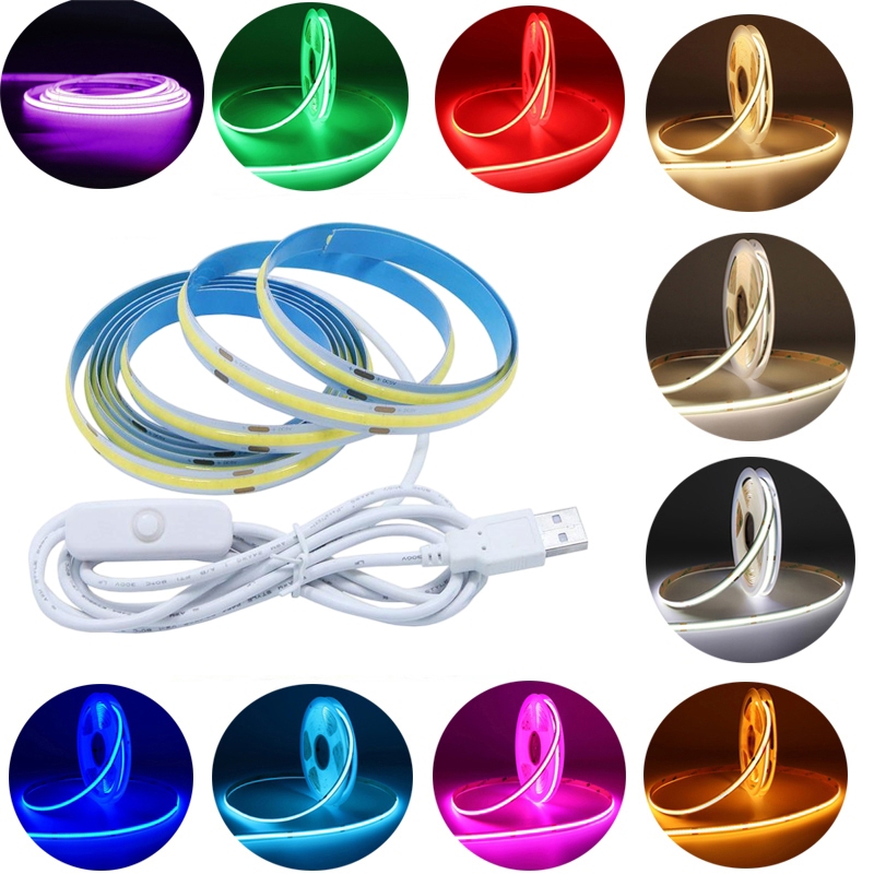 USB COB LED 燈條,帶白色開/關開關作為電視背光,5V USB 供電柔性 LED 膠帶燈,適用於櫥櫃廚房聖誕 | 蝦皮購物