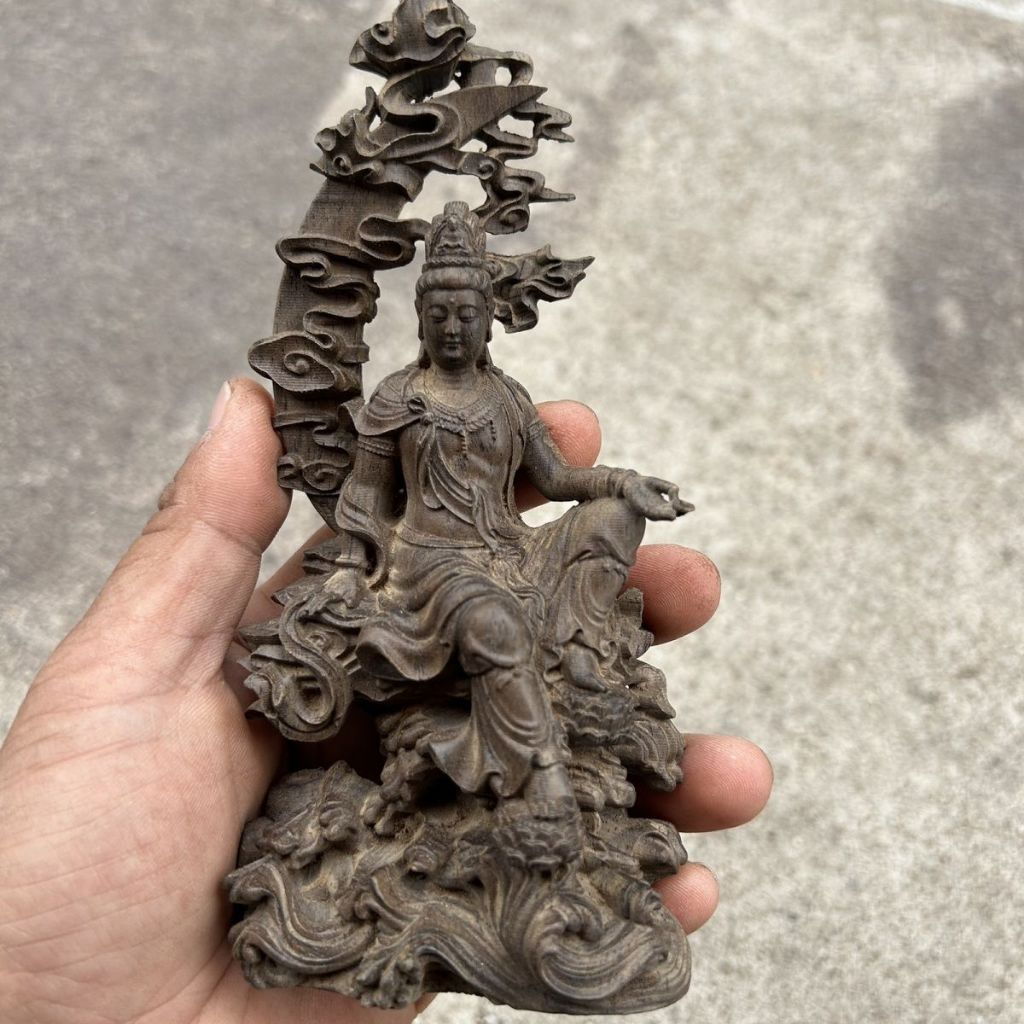 正宗越南芽莊沉香自在菩薩木雕工藝品辦公室雕刻擺件整木精雕原木| 蝦皮購物