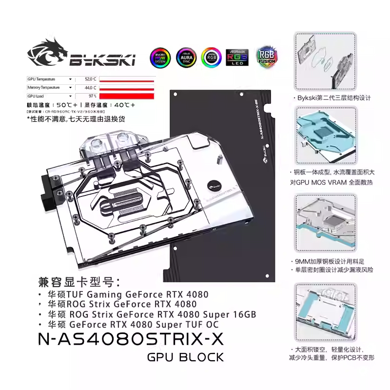 Bykski 全覆蓋 GPU 水冷頭和背板適用於華碩 ROG Strix GeForce RTX 4080 (N-AS4 | 蝦皮購物