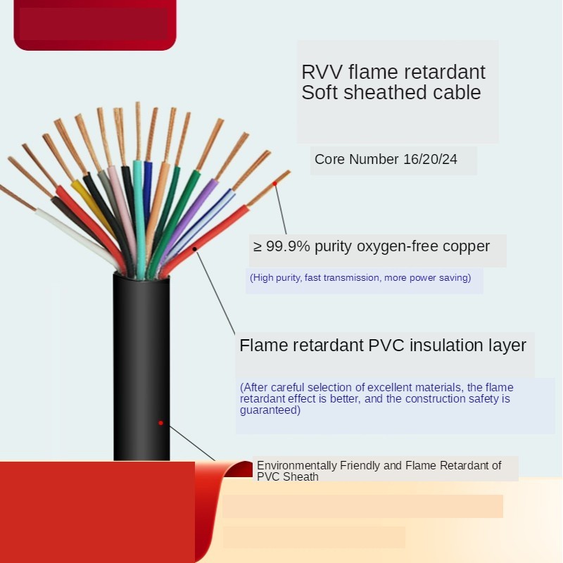RVV 16 芯銅線 0.12mm2--1.0mm2 導體電氣 AVVR KVVR 電纜黑色軟護套線 RVVZ | 蝦皮購物