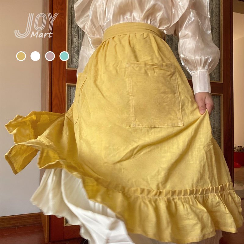 JoyMart 北歐風棉質圍裙 半身圍裙 復古圍裙 餐廳制服 荷葉邊圍裙 耐髒 烘培 工作室 咖啡廳 繪畫 | 蝦皮購物