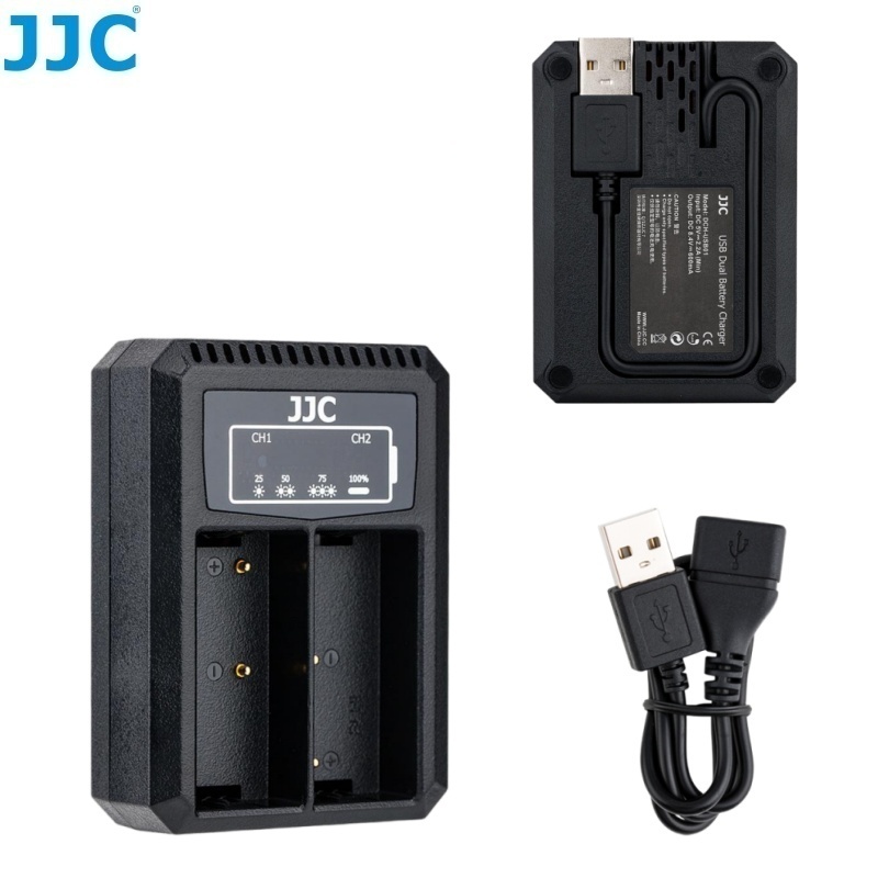 Caricabatterie USB Duale Per Batterie Olympus BLH-1 – Ricarica Due Batterie Contemporaneamente, Display LCD, Compatibile Con OM-D E-M1 Mark II/III/X
