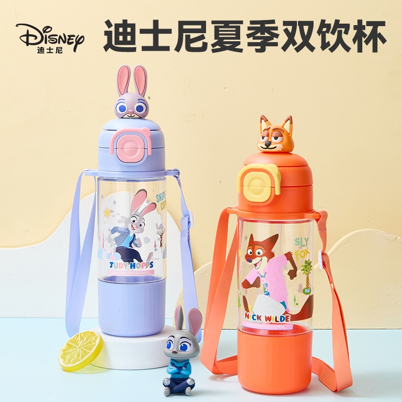 迪士尼背包水瓶 Tritan 食品級塑料杯官方授權雙飲水杯 Zootopia 學生水瓶大容量 | 蝦皮購物