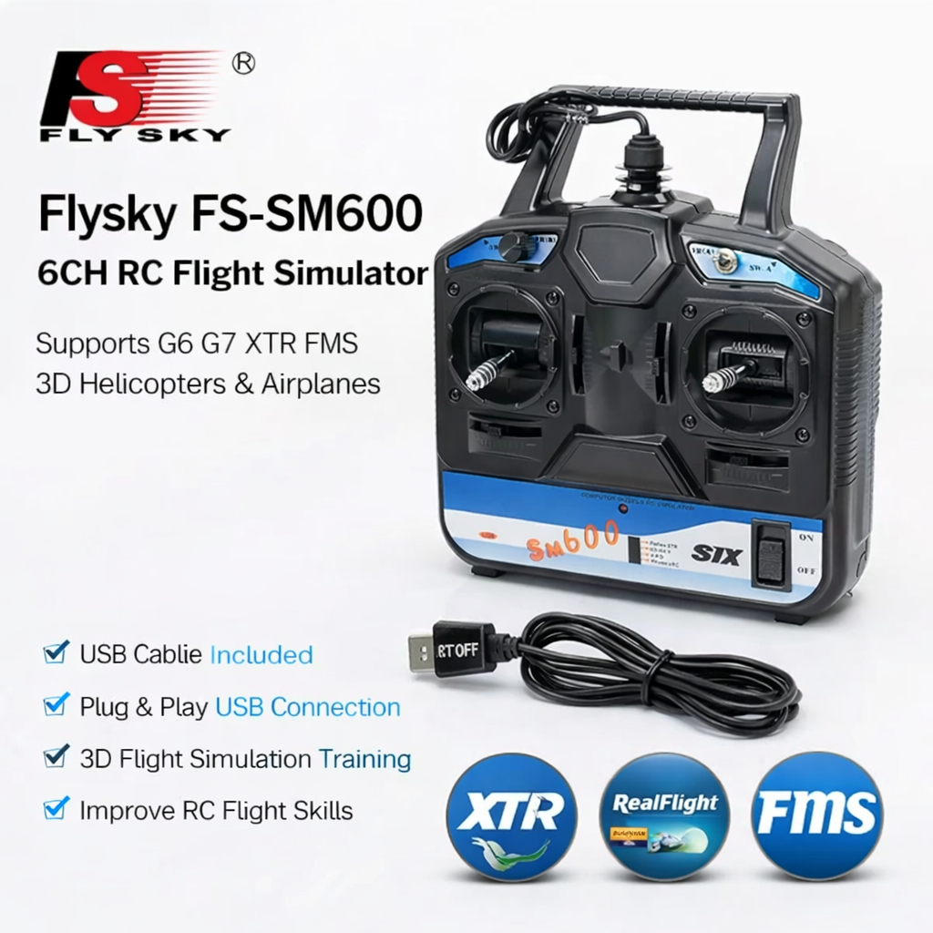 富斯 Flysky FS-SM600 6CH RC 模擬器 支持G6 G7 XTR FMS 用於3D直升機 飛機 固定翼 | 蝦皮購物