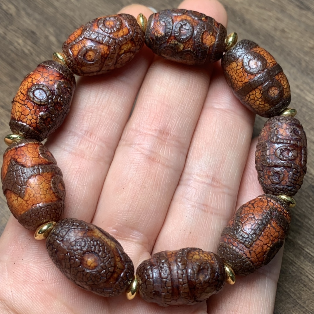 藏傳精品老料火供開片一到九眼全家福天珠手鍊一線yao師天珠手串男女