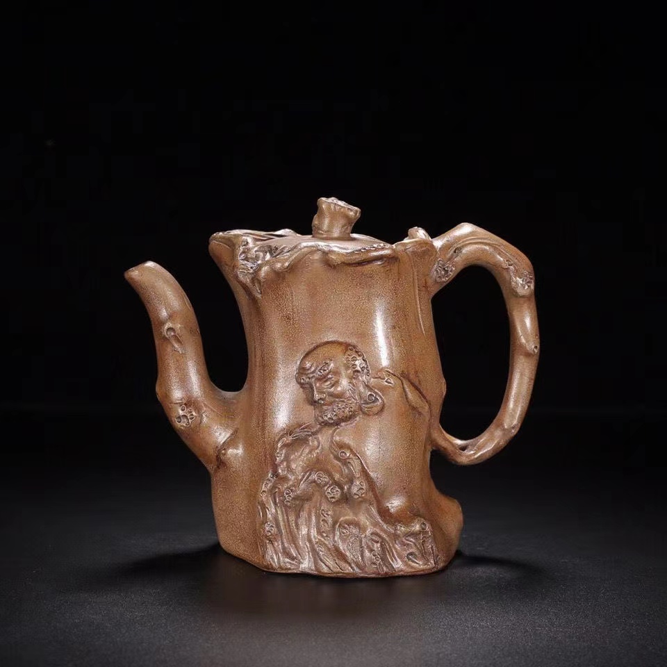 臺灣迴流清末老紫砂壺黃玉麟純全手工製作原礦老清灰砂達摩樹樁壺