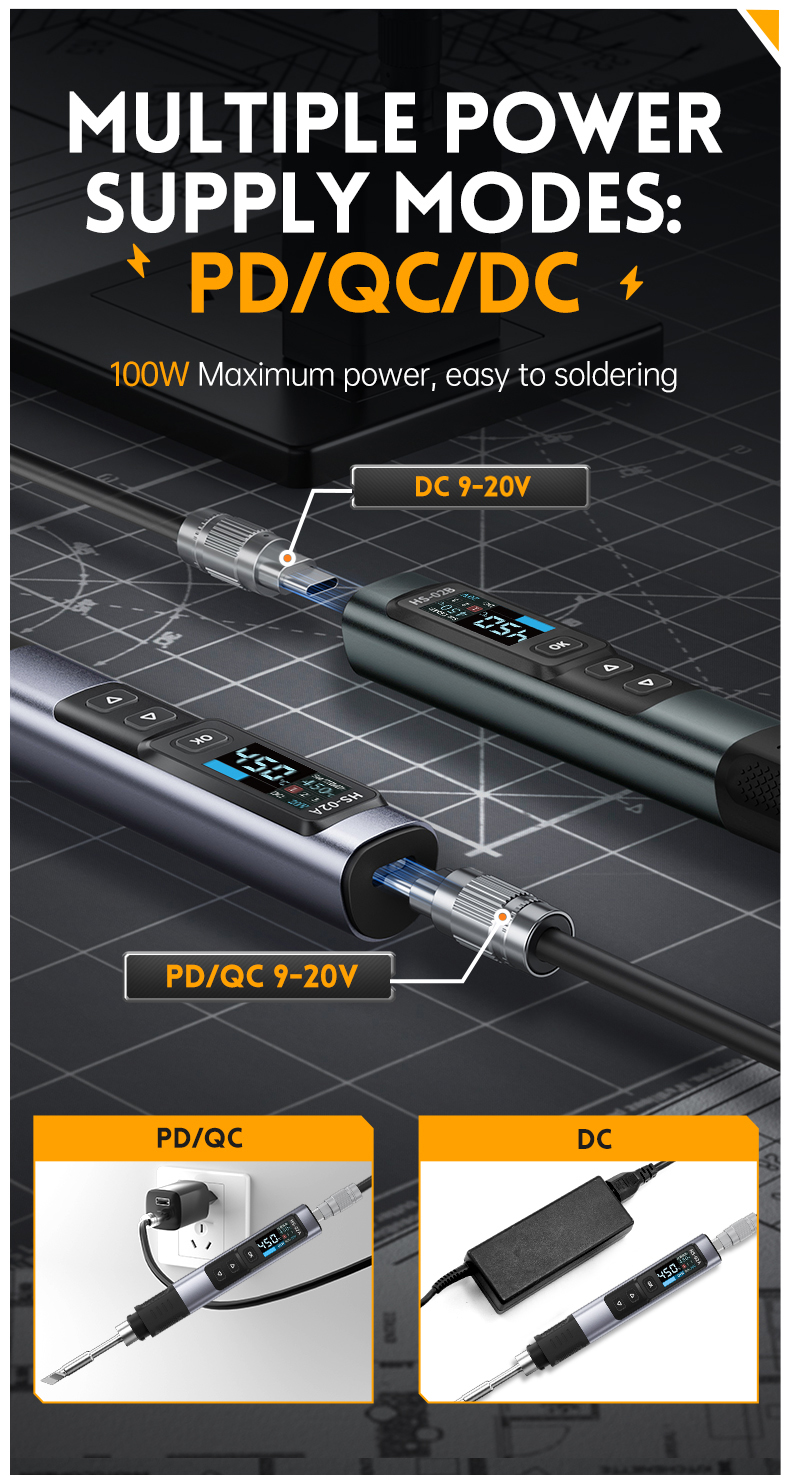 FNIRSI HS02A智能電烙鐵100W便攜式恆溫焊臺焊筆家用維修焊接DC /PD/QC供电 可调温USB電烙鐵 蝦皮購物