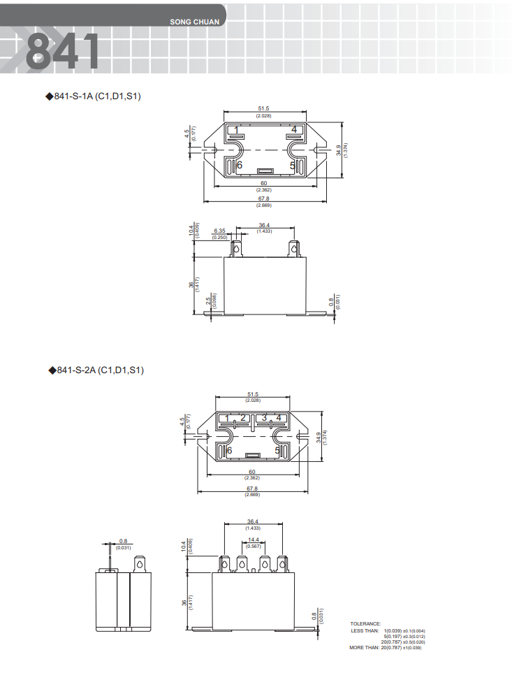 SONGCHUAN 841-S-1A-D 841-S-2A-D 繼電器 841-P-2A-C-H12V 24V | 蝦皮購物