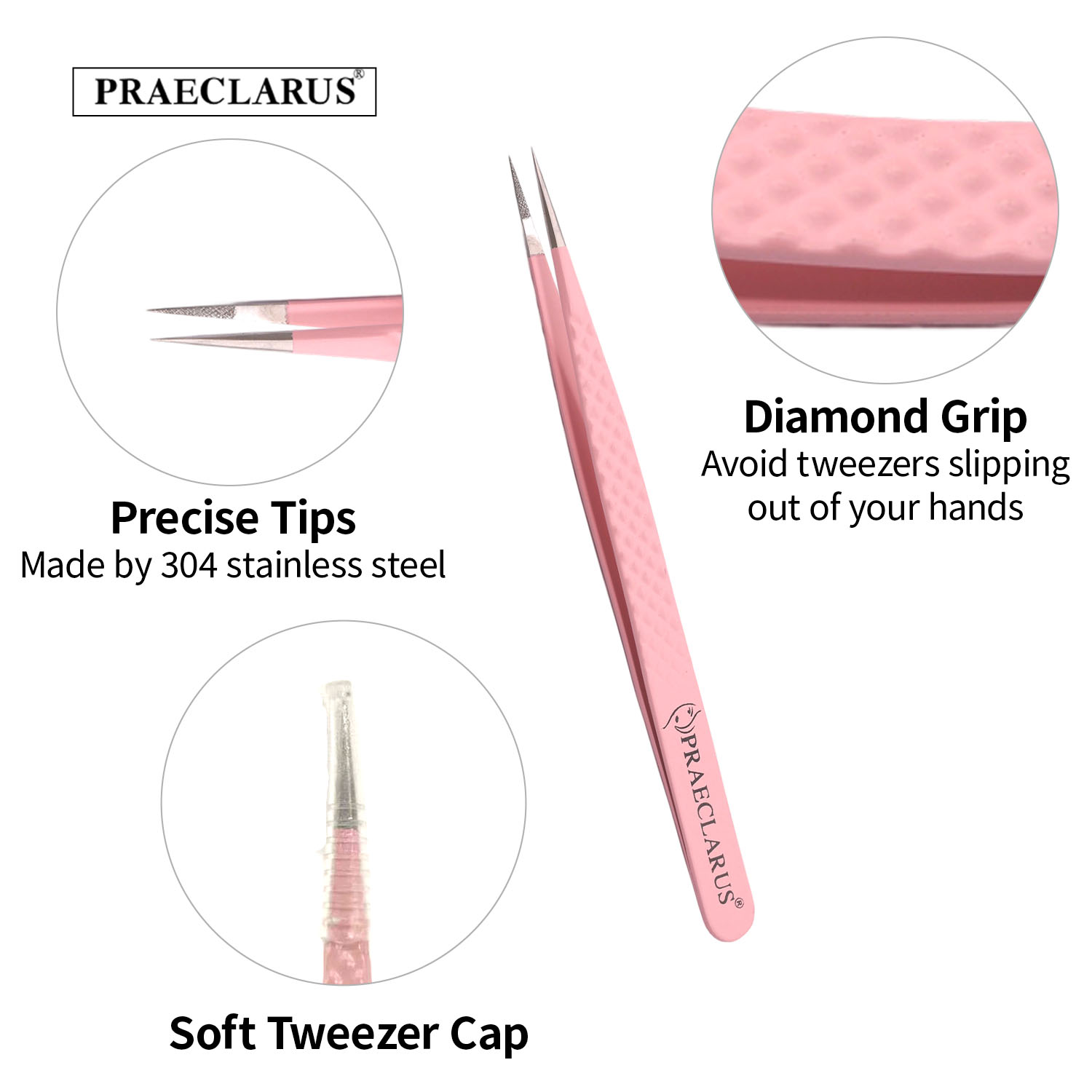PRAECLARUS Tweezers 粉色不銹鋼纖維設計高品質和精密防腐抗酸專業睫毛延長鑷子塗抹工具 | 蝦皮購物