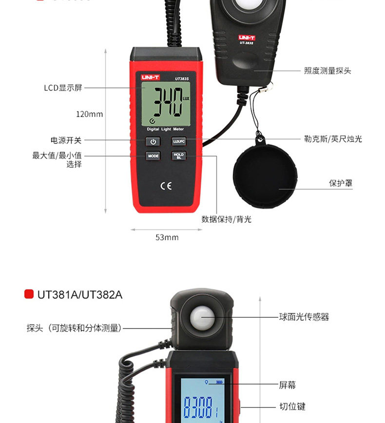 【現貨】UNI-T UT383 UT383BT UT383S 迷你測光表,數字專業照度計,20萬LUX光度計 | 蝦皮購物