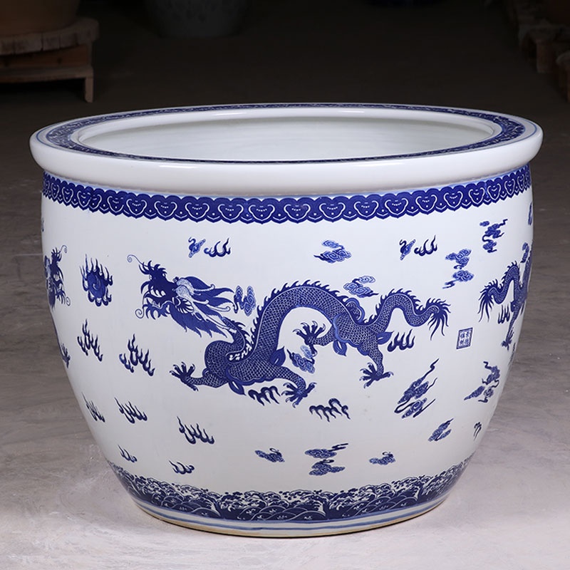 免運到府陶瓷魚缸蓮花釭金魚荷花釭水養釭青花缸陶瓷魚缸戶外1米特大水