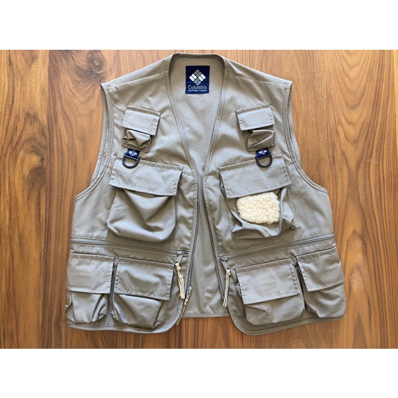 Large / XL gilet de pêche Columbia des années 70 / Gilet utilitaire multi-poches kaki des années 1970, 1980 - France