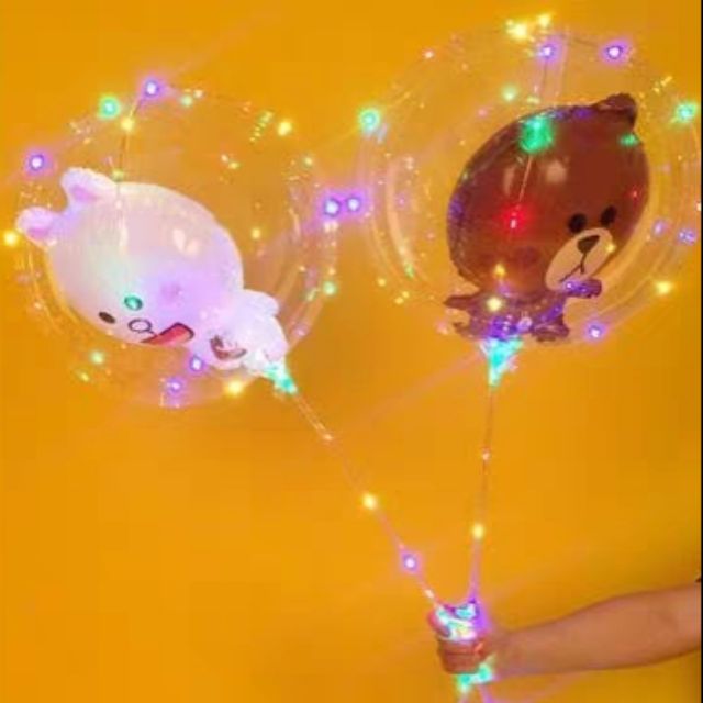 現貨 ️發光波波球組 球中球 LED 燈波波卡通造型汽球 透明汽球*升級版 帶LED燈(彩燈)與80cm手持杆* | 蝦皮購物