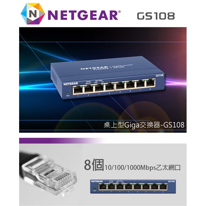 【MR3C】含稅公司貨 NETGEAR GS108 8埠 Gigabit 高速交換式 集線器 | 蝦皮購物