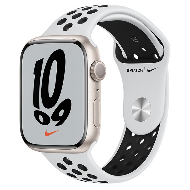 Apple Watch Nike S7 GPS ，45mm 星光色鋁金屬錶殼搭Nike運動型錶帶_