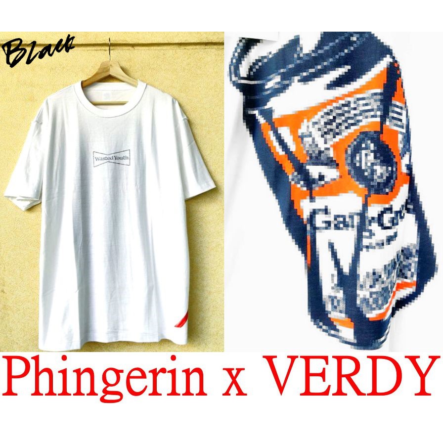 BLACK原宿限定！全新PHINGERIN x VERDY雙面穿wasted youth百威啤酒罐頭花短T