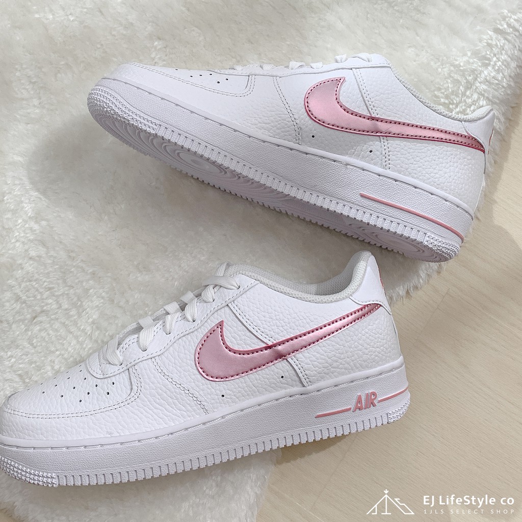 EJ- 現貨23cm NIKE AIR FORCE 1 白粉玫瑰金香檳粉白粉大童鞋CT3839-104