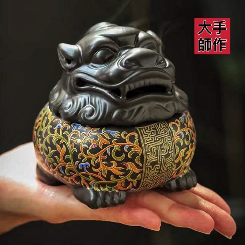 【大師手作】🔥火速出貨🔥 貔貅 狻猊 香爐 琺瑯陶瓷 小盤香爐 倒流香爐 ️超強招財神獸 ️擺件 香道 | 蝦皮購物