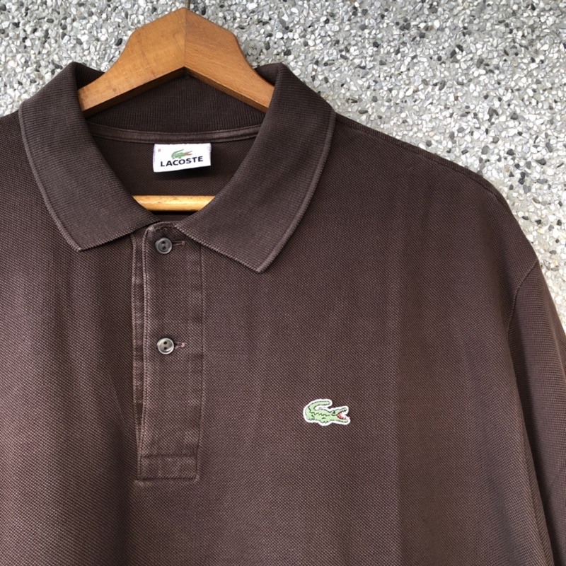 Oldman Vintage]Lacoste 咖啡色POLO衫素色古著鱷魚短袖8號XXL號L04