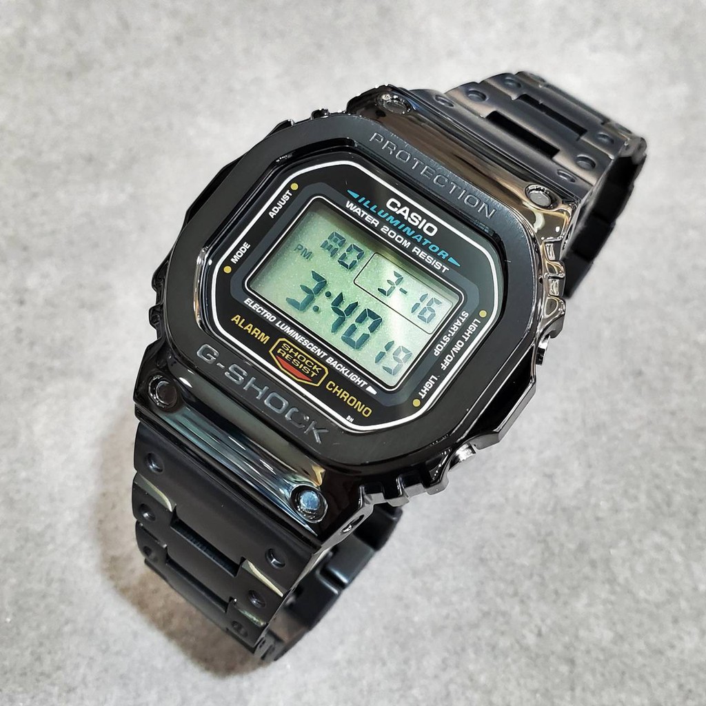 CASIO DW-5600E-1 /已改GMW-B5000GD-1 全黑不鏽鋼錶款/G-SHOCK全新品