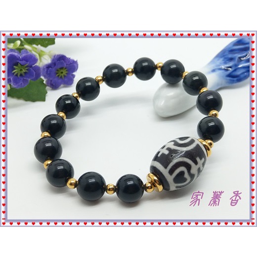 家蓁香】西藏至純老礦『寶瓶達洛珠配飾彩紅雙眼圓珠』手鏈天珠馬蹄紋