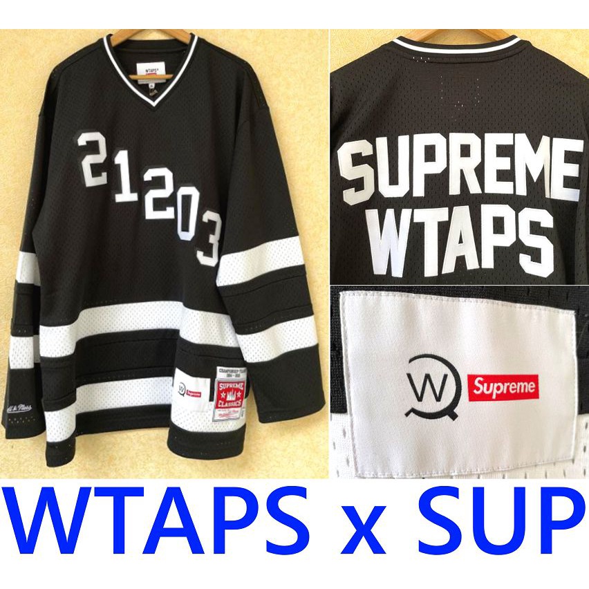 BLACK極新SUPREME x WTAPS x Mitchell & Ness刺繡貼布Hockey球衣M&N薄長T短T