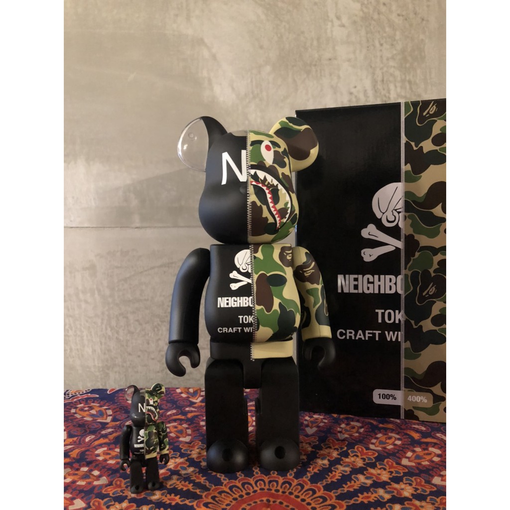 Be@rbrick bape neighborhood nbhd 綠迷彩鯊魚400%+100% | 蝦皮購物