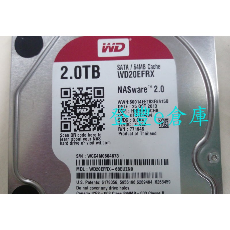【登豐e倉庫】 YF614 紅標 WD20EFRX-68EUZN0 2TB SATA3 硬碟 | 蝦皮購物