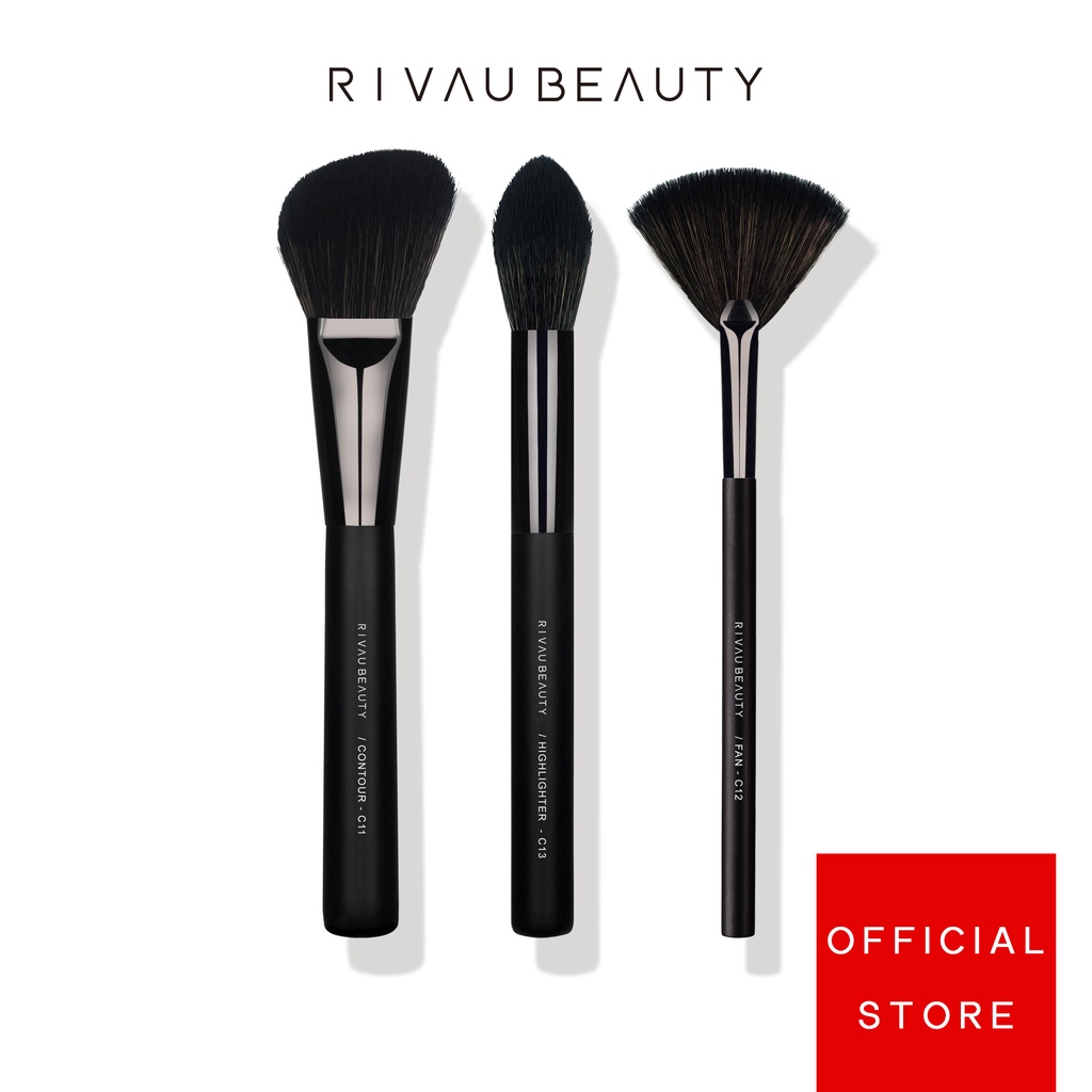 【RIVAU BEAUTY】高級纖維混羊毛黑色系列-修容刷具3隻組｜動物毛刷具 修容刷 打亮刷 扇形刷 化妝刷 刷具組 | 蝦皮購物
