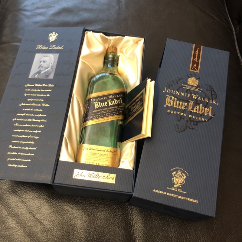 Johnnie Walker Blue Label 約翰走路藍標 威士忌空酒瓶/多用途玻璃空瓶/空洋酒瓶/容器～附盒裝