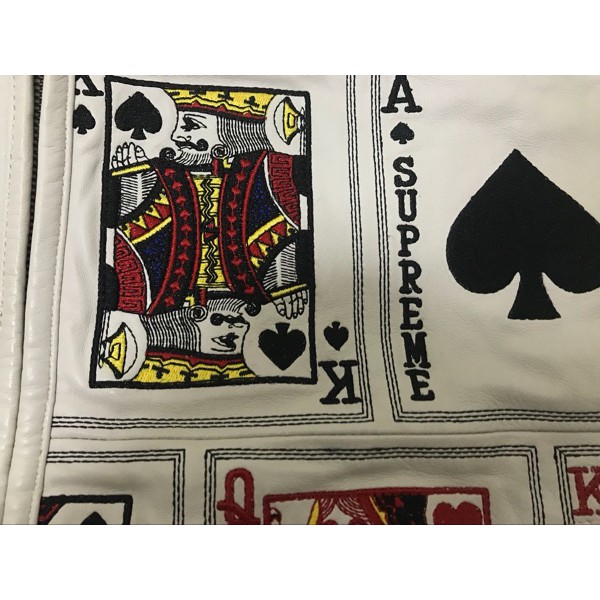 全新正品限量16fw Supreme court cards hooded leather jacket 撲克