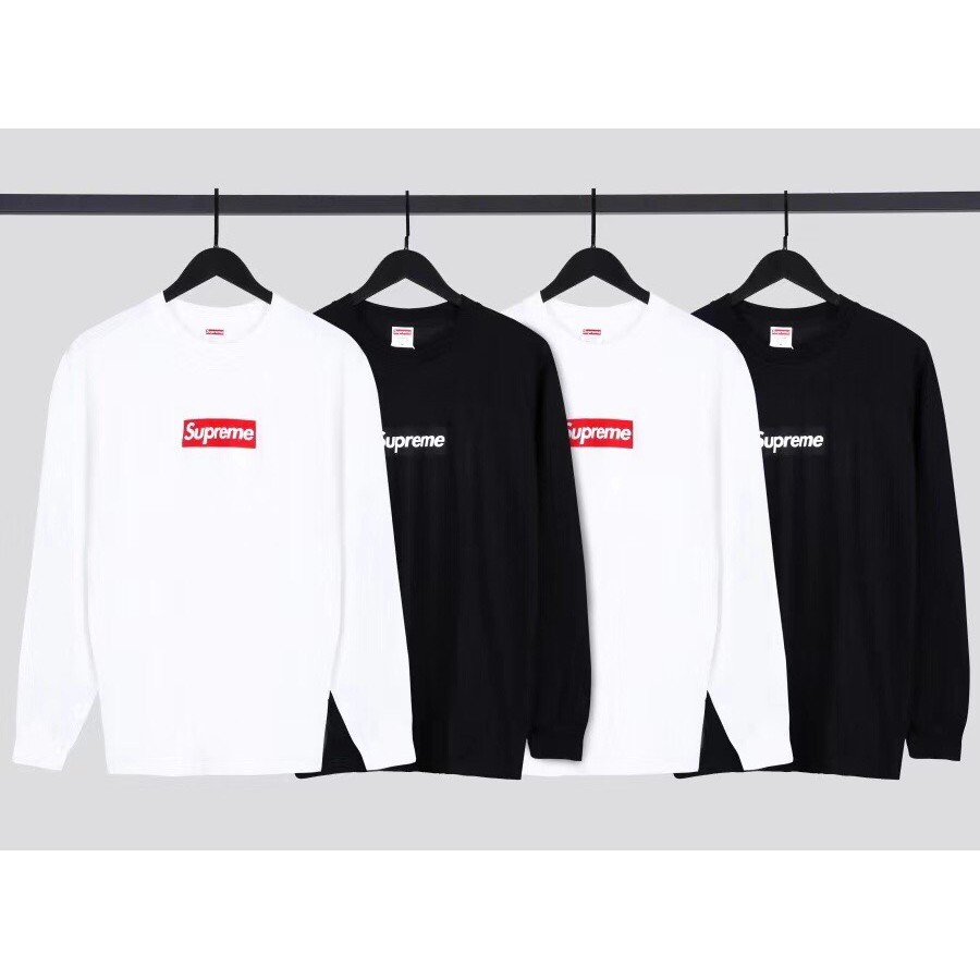 全新限量免運新款 Supreme 20FW Box Logo L/S Tee 黑色白色男女情侶潮流寬鬆素面內搭長袖長T