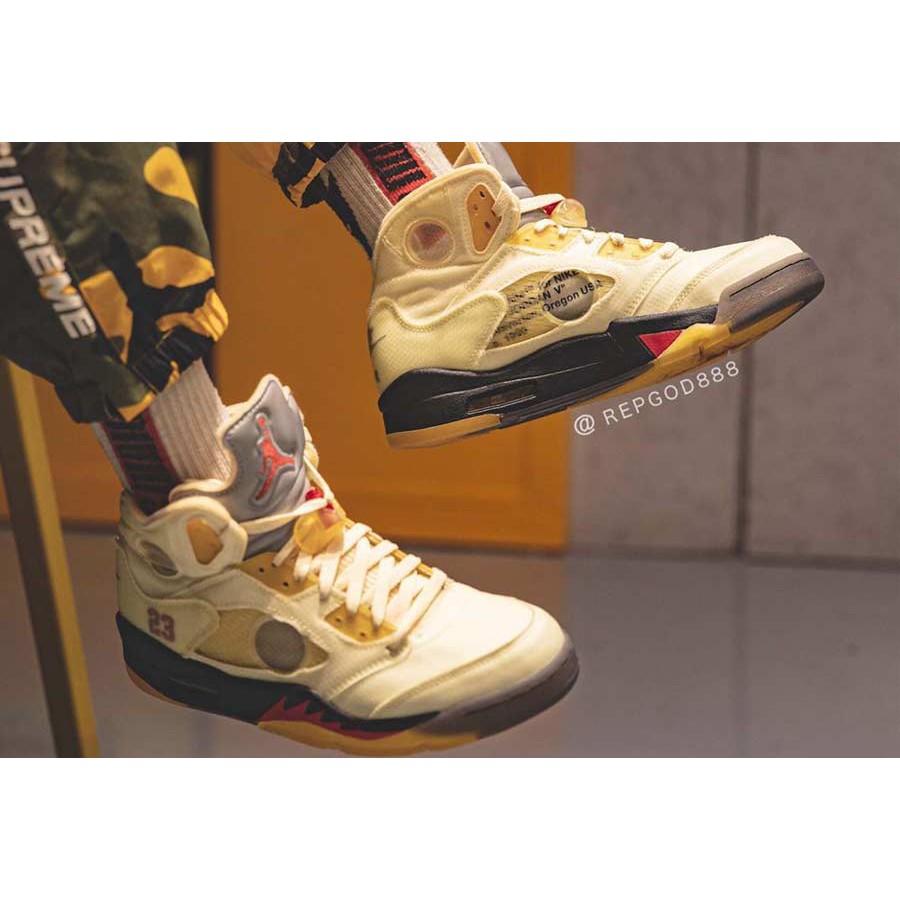 Off‑White x Air Jordan 5 SP 'Sail' [also worn by DJ Love] - DH8565-100 -  Novelship