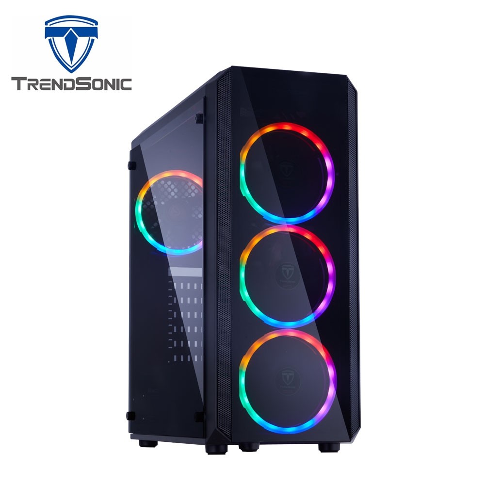 TrendSonic MARS 鋼化玻璃透徹 面板+側板配有4個 RGB定色12cm風扇 電競機殼首選 | 蝦皮購物