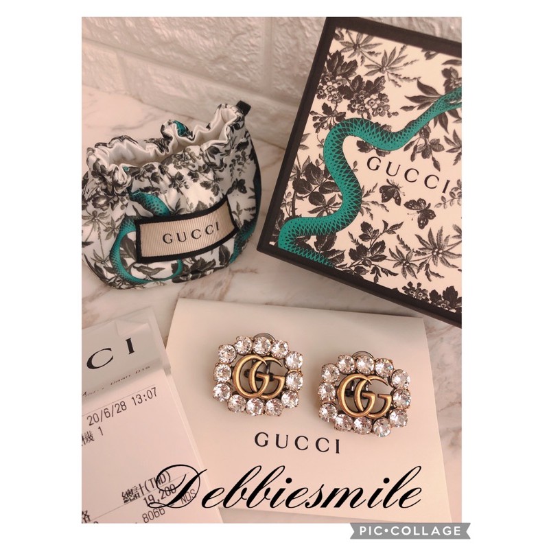 已售✨）全新含發票正品✨ GUCCI 花朵超美顯眼復古金水鑽雙G logo 夾式