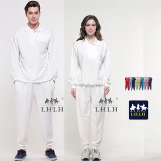 白色 純白色 運動套裝 宮廟服 素色 團體制服 長袖 Polo衫 中大尺碼