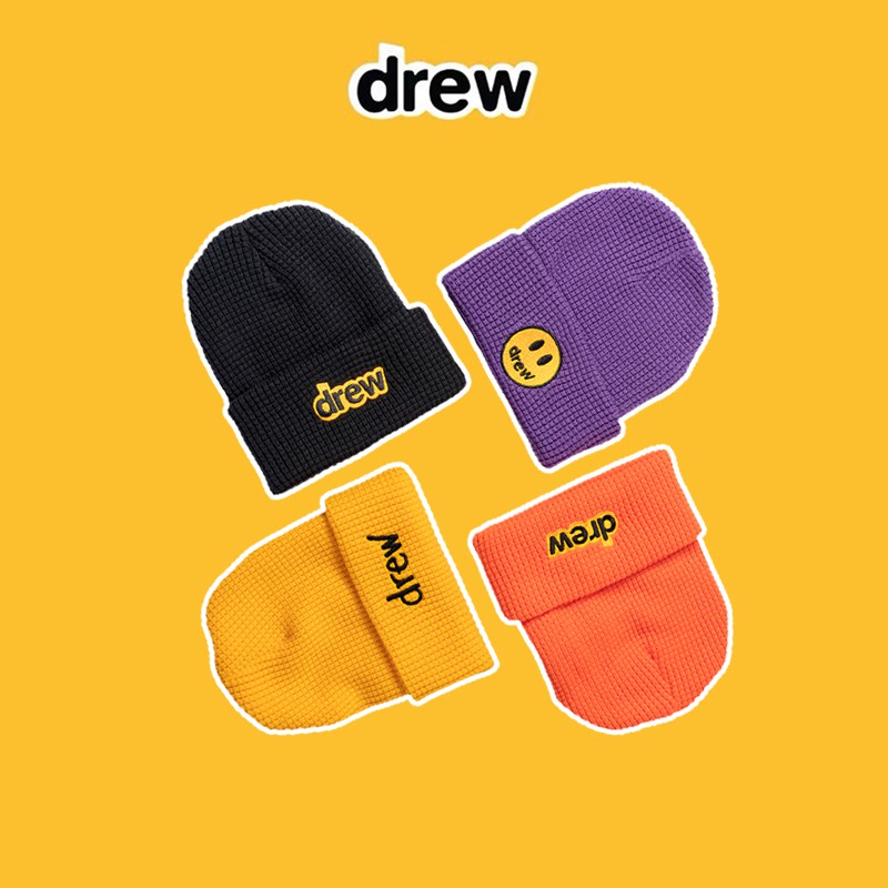 全新限量免運Justin Bieber Drew House MASCOT WAFFLE BEANIE笑臉字母