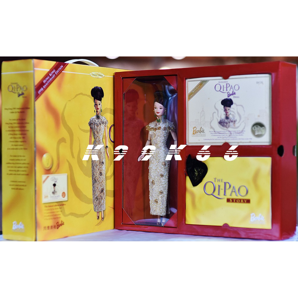 【經典收藏型芭比娃娃 ● 絕版品】慶祝1998 香港回歸 閃爍旗袍芭比 ~ Golden Qi-Pao Barbie ~