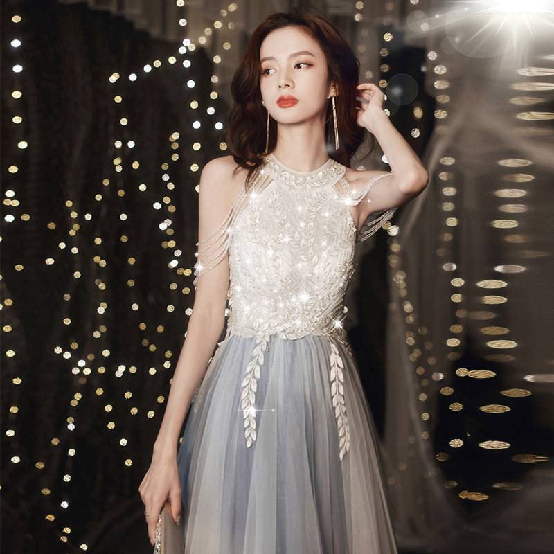 藍灰色晚禮服 優雅生日禮服 婚禮晚宴氣質晚禮服 節目主持人長款洋裝 超美鋼琴演奏晚禮服 喜宴伴娘小禮服 修身長款釘珠禮服 | 蝦皮購物