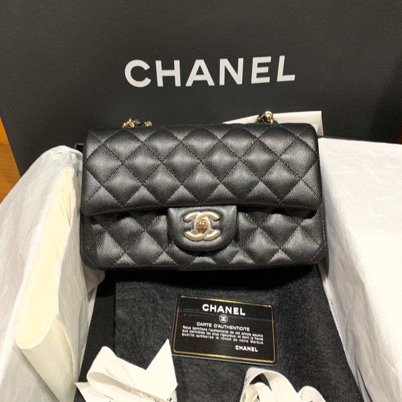 全新天菜Chanel coco 20 荔枝牛皮金鏈保卡24經典款格紋黑色mini 20