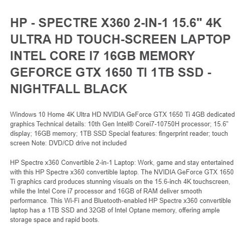 香格里拉=- 美國代購幽魂筆電HP Spectre x360 2-in-1 15.6