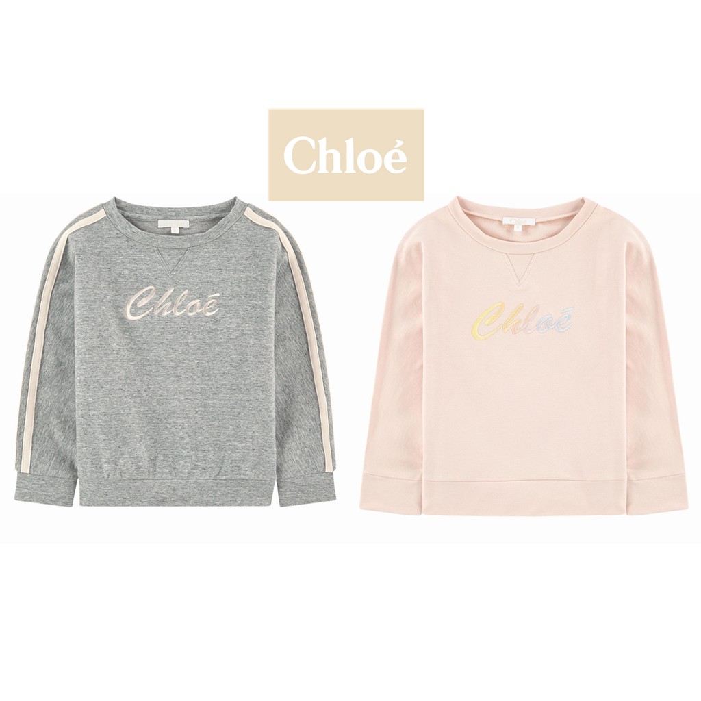 EUstore現貨+預購▻Chloe刺繡logo棉質長袖衛衣（灰／粉）2Y 4Y 5Y 6Y