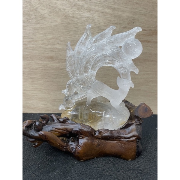 D4870天然水晶原礦黃膠花水晶清透料膠花水晶雕刻九尾狐貍狐仙九尾狐附