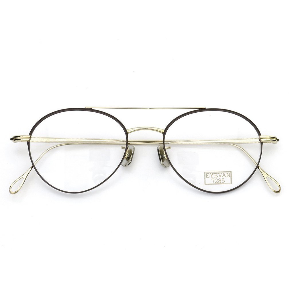 日本  棕/金 復古雙槓光學鏡框原作眼鏡