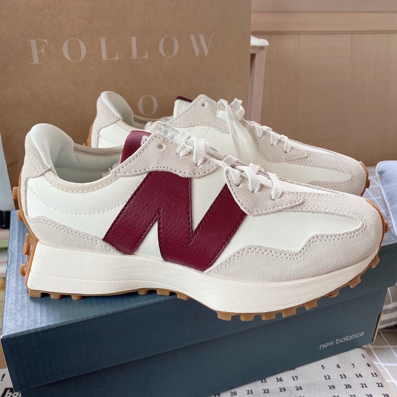 全新》New balance 327 酒紅皮革焦糖底23.5cm nb327 女生尺寸台灣門市