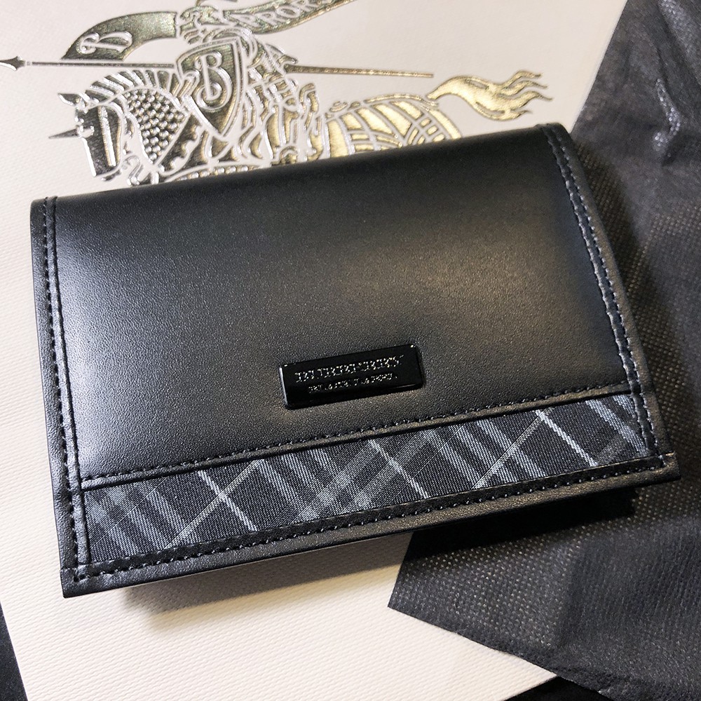 日本製黑標美品BURBERRY BLACK LABEL 金屬銘牌經典格紋5卡+名片槽卡片