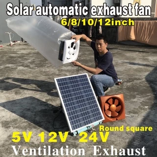 太陽能全自動 DC 12V 排氣扇家用通風風扇燈黑色 12 英寸廚房家用戶外房別墅屋頂寵物房散熱除濕