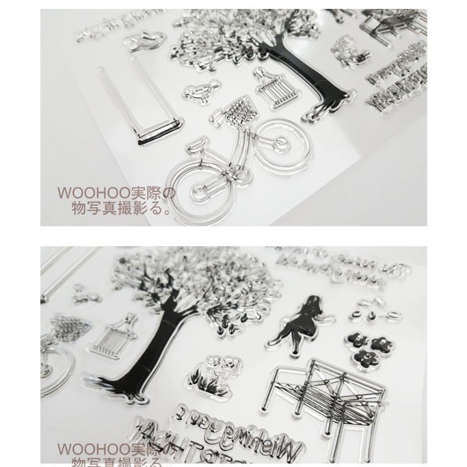 WOOHOO小舖☆台灣現貨【PS236】矽膠印章* 祕密花園 透明印章 樹盪鞦韆腳踏車女孩鳥兒鳥籠 | 蝦皮購物