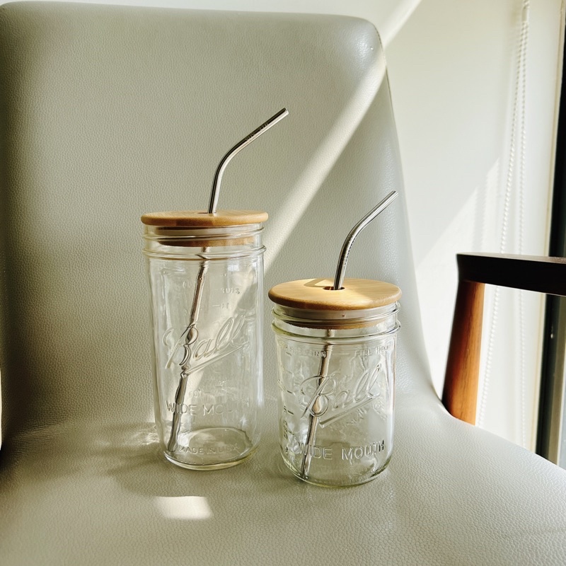 CNVOILA + Glass Tumbler with Straw and Bamboo Lid